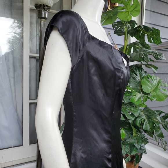 Vintage Marlene's Black 60" Long Gown / Black Satin Long Maxi Dress Gown - Picture 8 of 15